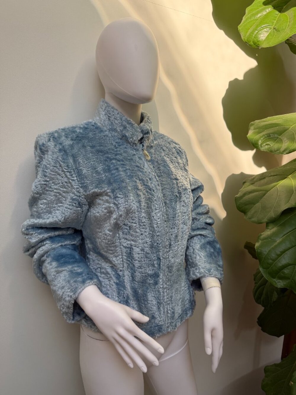 Tsunami Blue Persian Lamb Faux Fur Light Blue Zip Jacket - M